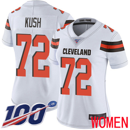 Cleveland Browns Eric Kush Women White Limited Jersey #72 NFL Football Road 100th Season Vapor Untouchable
